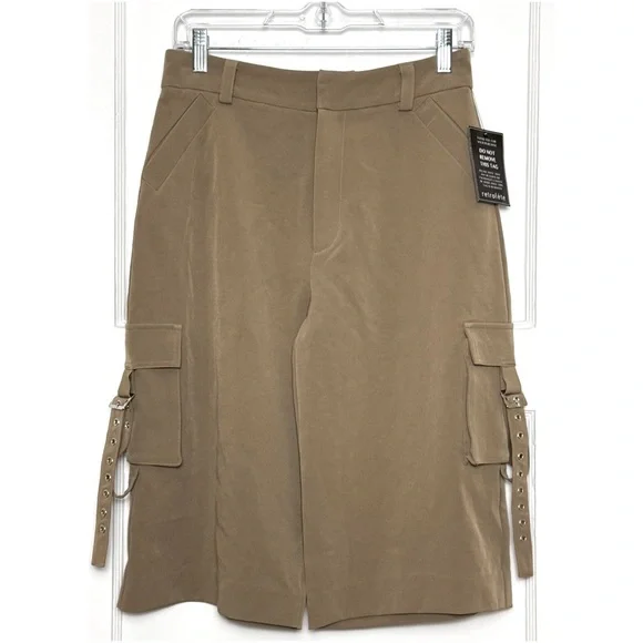 NWT RETROFETE 90s Taupe Grommet Strap Cargo‎ Pocket Rekaxed Bermuda Shorts Small - Picture 2 of 5
